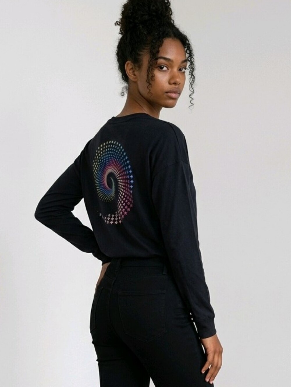 NWT LARGE 14.5/16.5 PLUS Xersion Black LS Tee with Colorful Star Pinwheel - Picture 2 of 7
